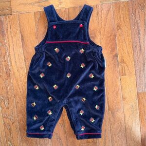 Vintage Little Drummer Boy Blue Velour Overalls with Embroidered Drums, size0-3m